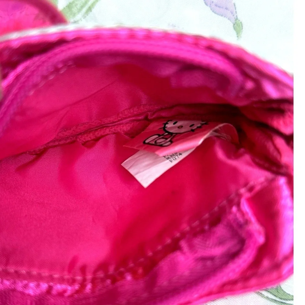 Sanrio Hello Kitty Mini Wristlet Coin Purse‎ Silver Sequin Pink Bow 4.5x5